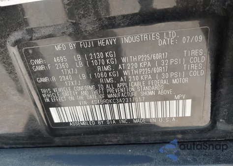 2010 Subaru Outback 3.6R Limited from USA, damaged, VIN 4S4BRDKC3A2317057